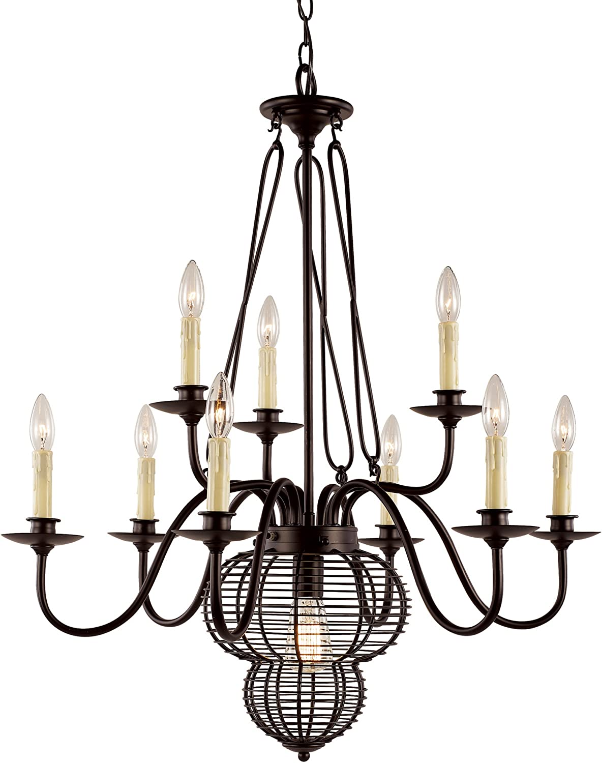 French Basket 10-Light Two-Tier Chandelier