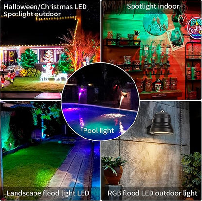 Smart Outdoor Lights,15w Halloween Lights with US Plug,12V APP Control Spotlight with Waterproof,Dimmable Spot Lights with Timer（NO Remote）