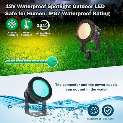 Smart Outdoor Lights,15w Halloween Lights with US Plug,12V APP Control Spotlight with Waterproof,Dimmable Spot Lights with Timer（NO Remote）