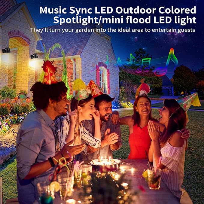 Smart Outdoor Lights,15w Halloween Lights with US Plug,12V APP Control Spotlight with Waterproof,Dimmable Spot Lights with Timer（NO Remote）
