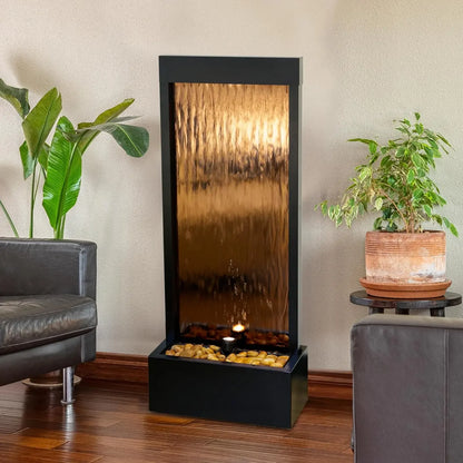 Bestseller- Mirror Waterfall Fountain with Stones & Lights - Zen Indoor/Outdoor Decor for Office, Living Room, Patio, Entryway -