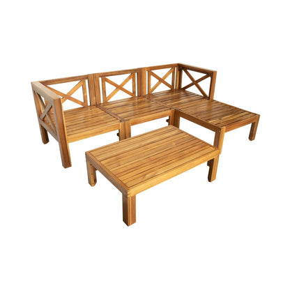 5-Piece Outdoor Patio Wood Sectional Sofa Set With Cushions (SAK31297)