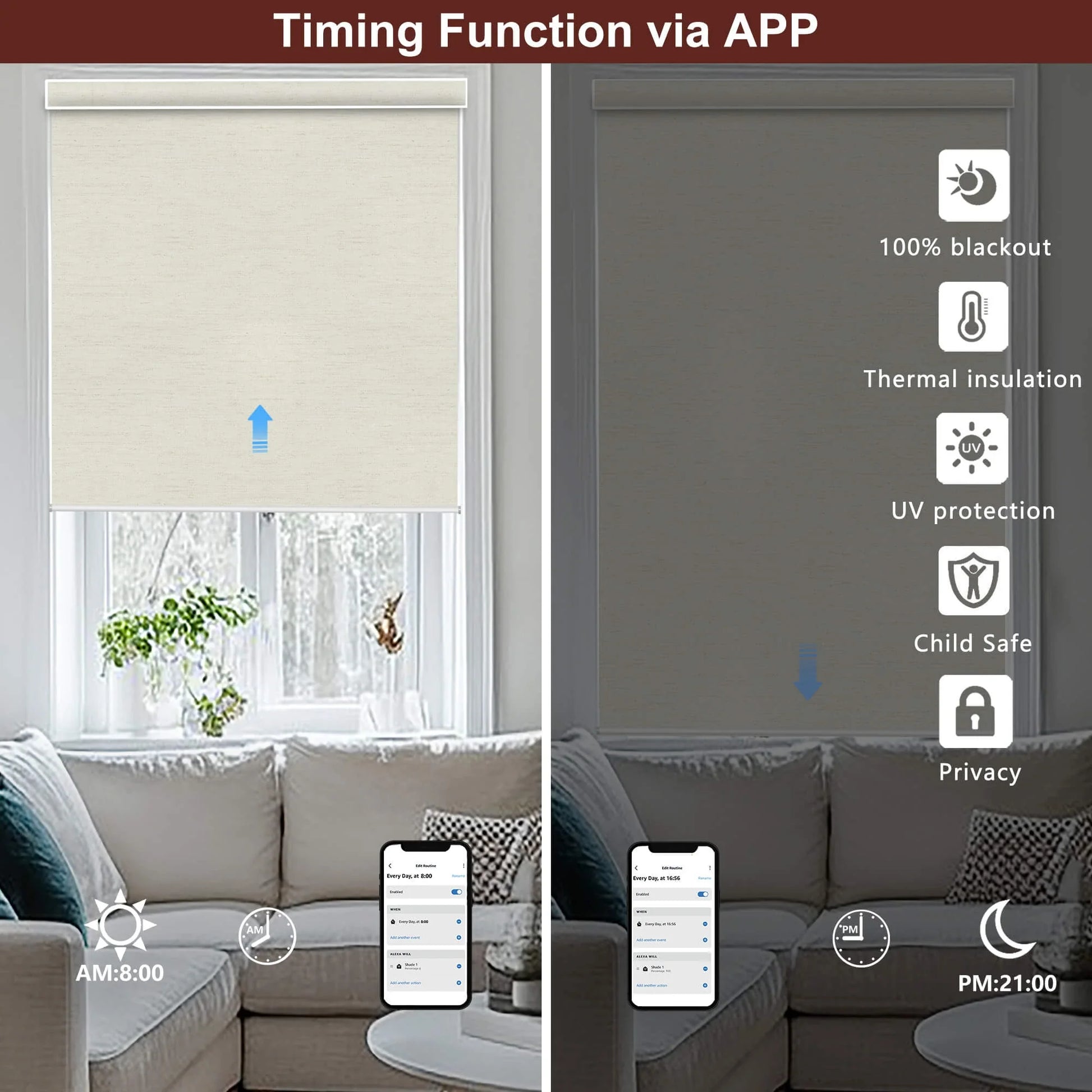 Motorized Roller Shades 100% Blackout Linen
