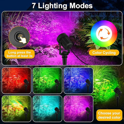 T-SUNUS Solar Spot Lights Outdoor Color Changing 6-in-1, Solar Landscape Spotlights RGB Lighting Waterproof IP65 Wall Lamp 9.8ft Cable for Patio Pathway Yard Garden Holiday (Multi-Color)