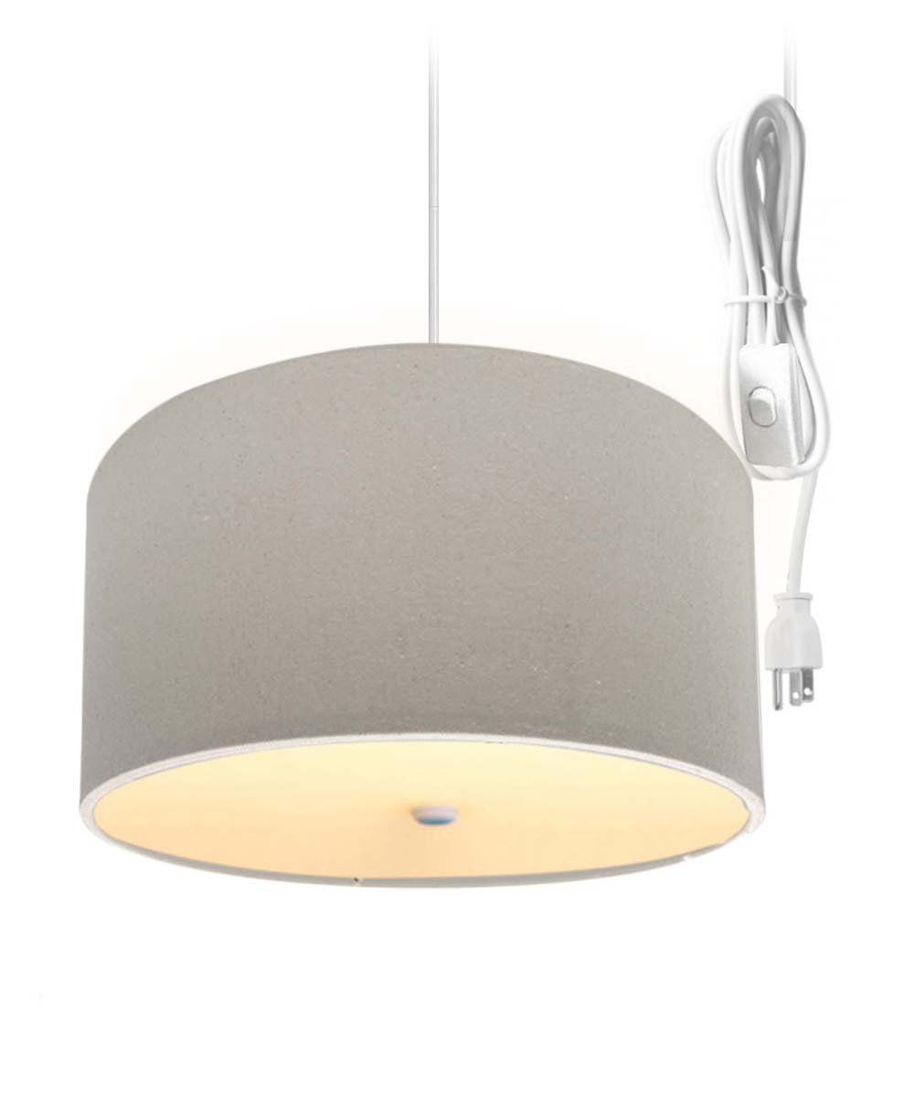 16-Inch Oatmeal Linen Drum Swag Pendant Light with Diffuser
