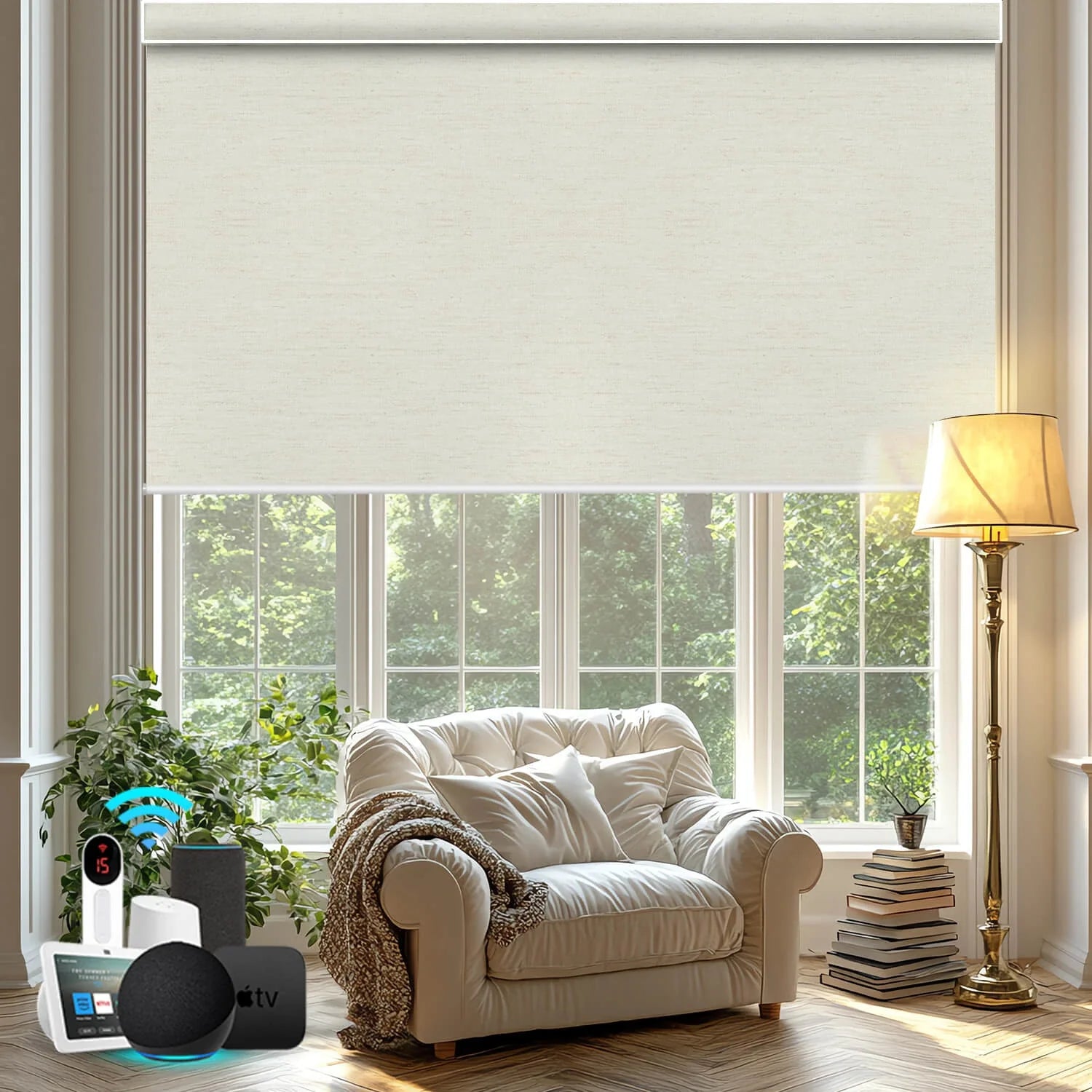 Motorized Roller Shades 100% Blackout Linen