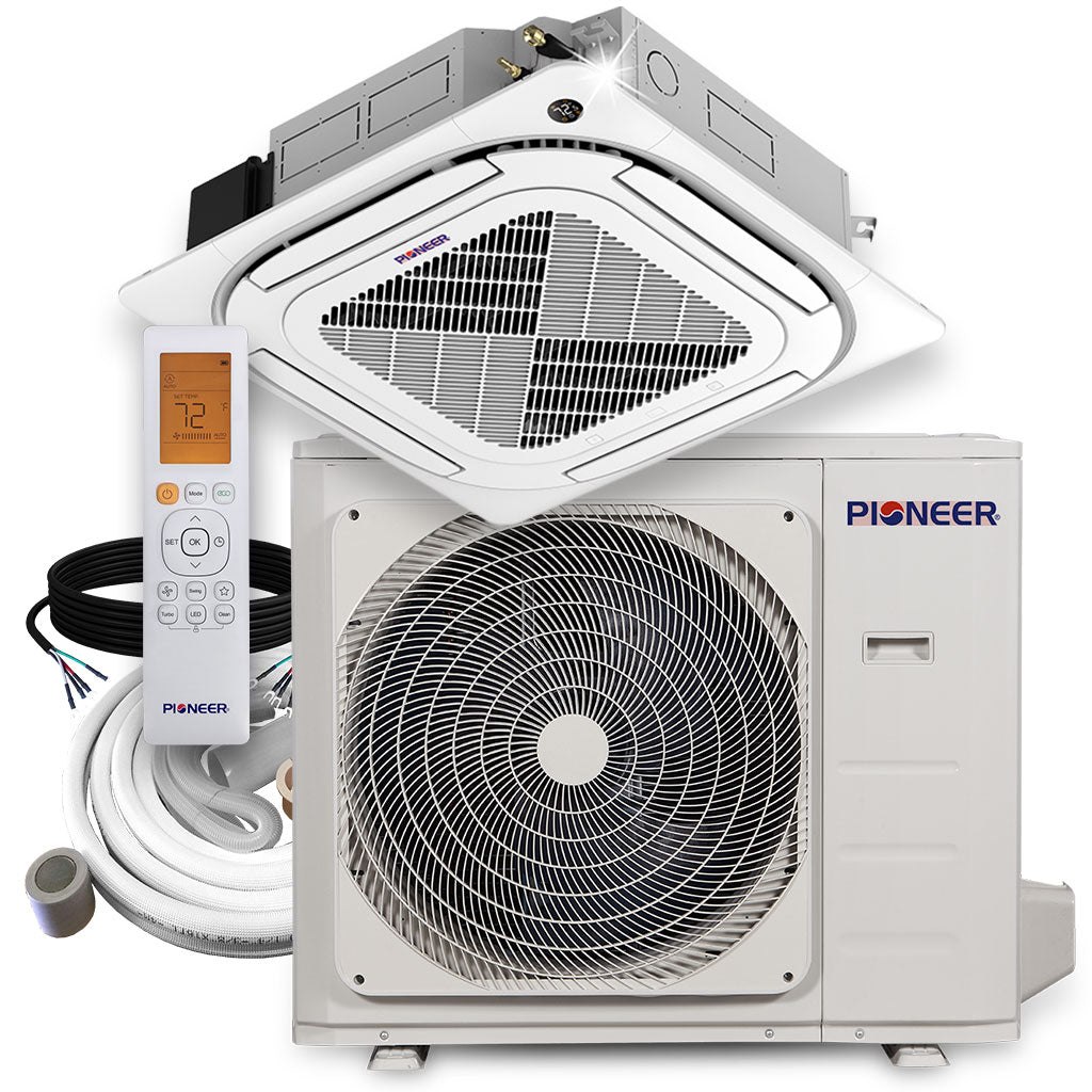 : 36,000 BTU 4-Way Ceiling Cassette Mini-Split Heat Pump System – 20 SEER2, 230V