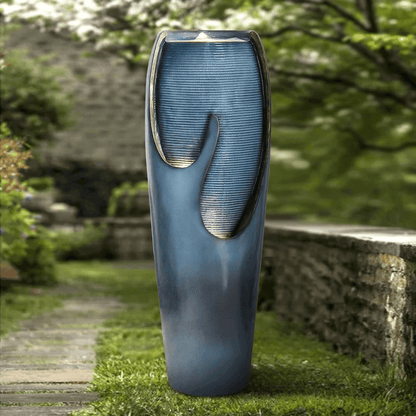 Concrete Turquoise Cracked Jar Outdoor Fountain 38 Inch