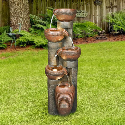 Resin Copper Bowl Cascading Column Fountain 39 Inch