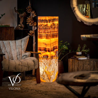 Medium Golden Cloud Onyx Dragon Eye Floor Lamp – 51.25" Tall