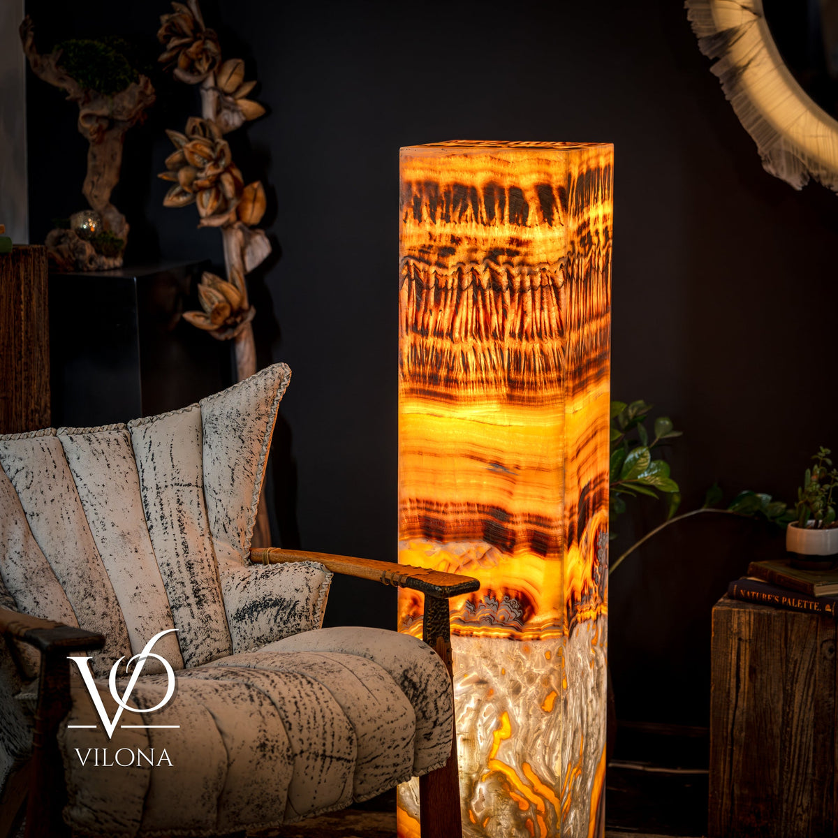 Medium Golden Cloud Onyx Dragon Eye Floor Lamp – 51.25" Tall
