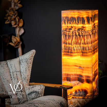 Medium Golden Cloud Onyx Dragon Eye Floor Lamp – 51.25" Tall