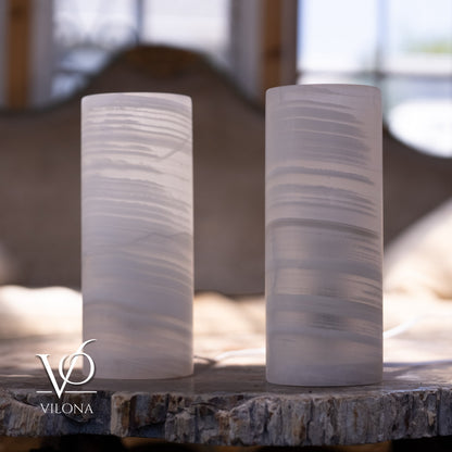 White Ice Onyx Small Table Lamp Set – 12" Tall