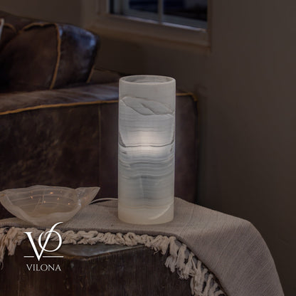White Ice Onyx Small Table Lamp – 12" Tall