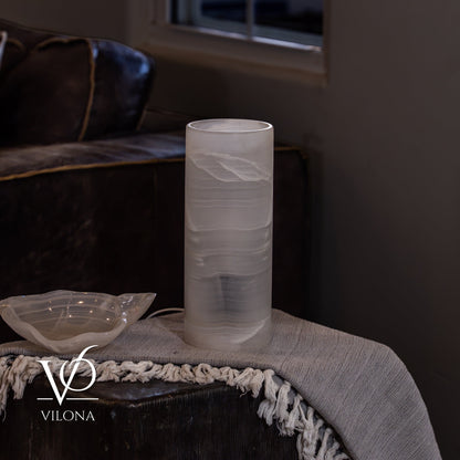 White Ice Onyx Small Table Lamp – 12" Tall