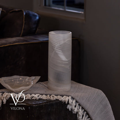 White Ice Onyx Small Table Lamp – 12" Tall