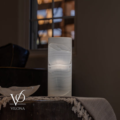 White Ice Onyx Small Table Lamp – 12" Tall