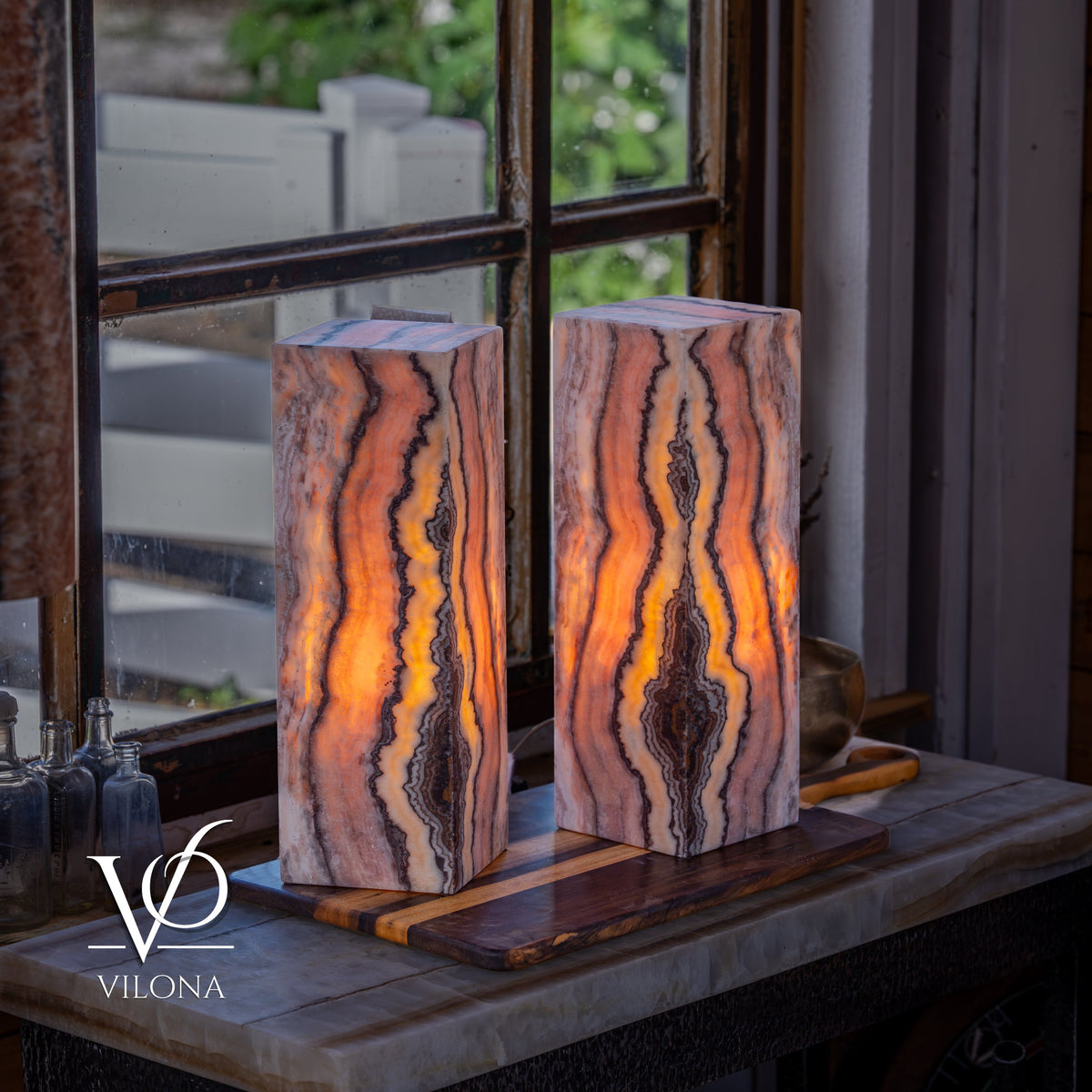 Rosa Onyx Square Table Lamp Set – 17.75" Tall