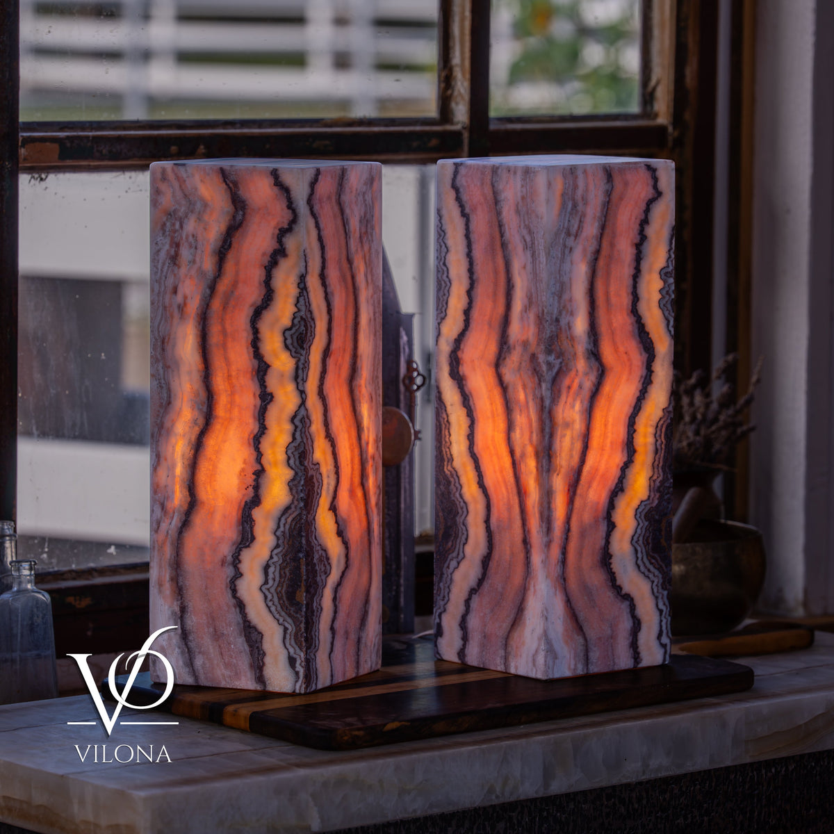 Rosa Onyx Square Table Lamp Set – 17.75" Tall