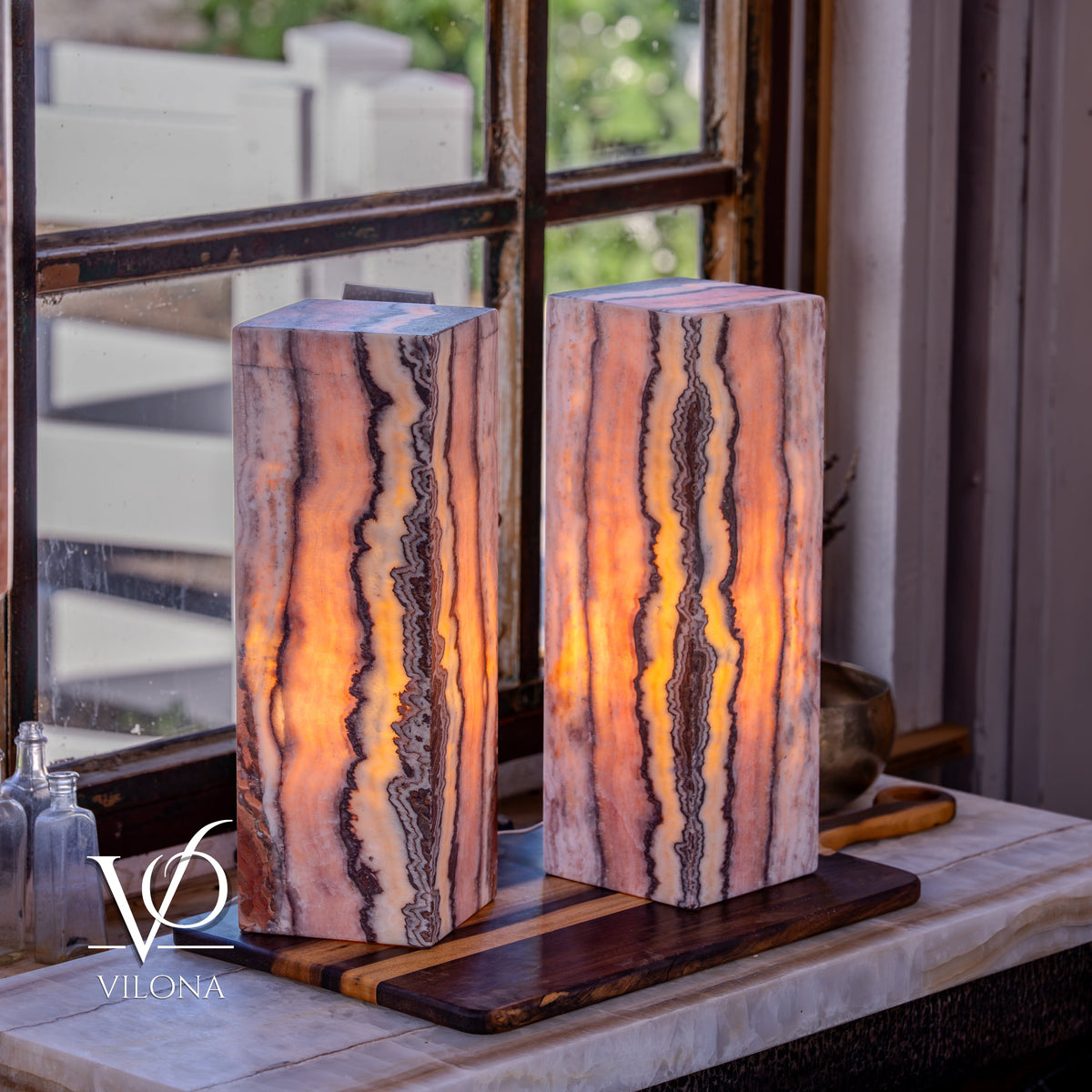 Rosa Onyx Square Table Lamp Set – 17.75" Tall