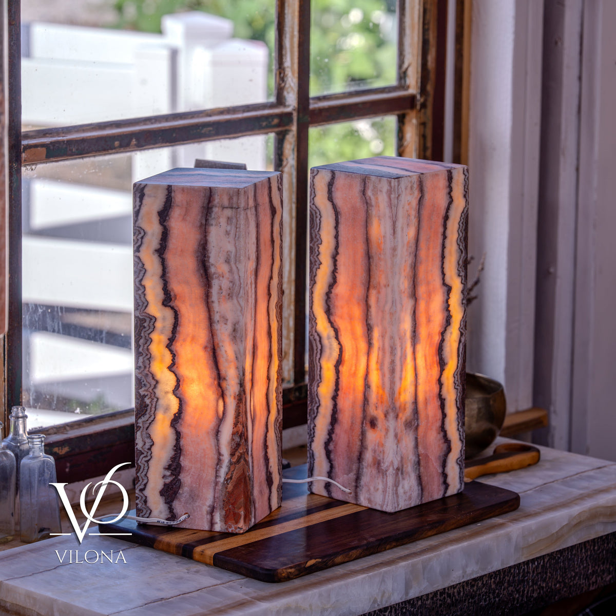 Rosa Onyx Square Table Lamp Set – 17.75" Tall