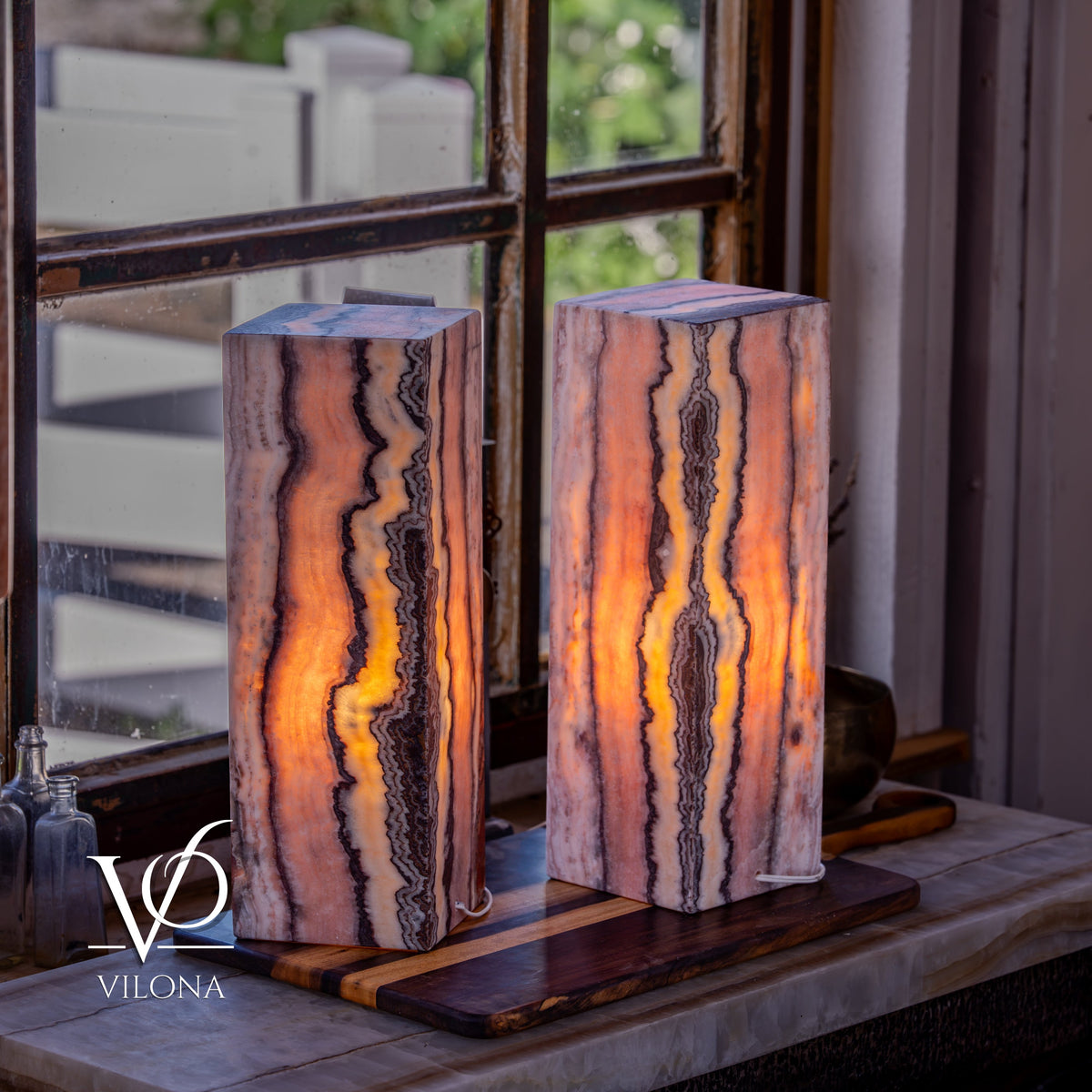 Rosa Onyx Square Table Lamp Set – 17.75" Tall