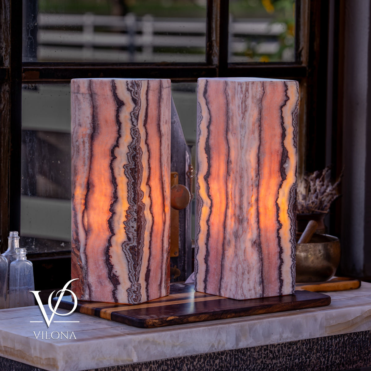 Rosa Onyx Square Table Lamp Set – 17.75" Tall
