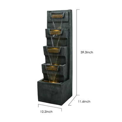 Resin Geometric Tall Outdoor Wall Fountain 79 Inch LED