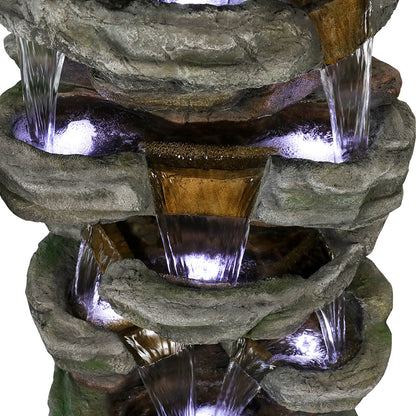 Resin Stepped Shale Outdoor Rock Fountain with Warm LED
