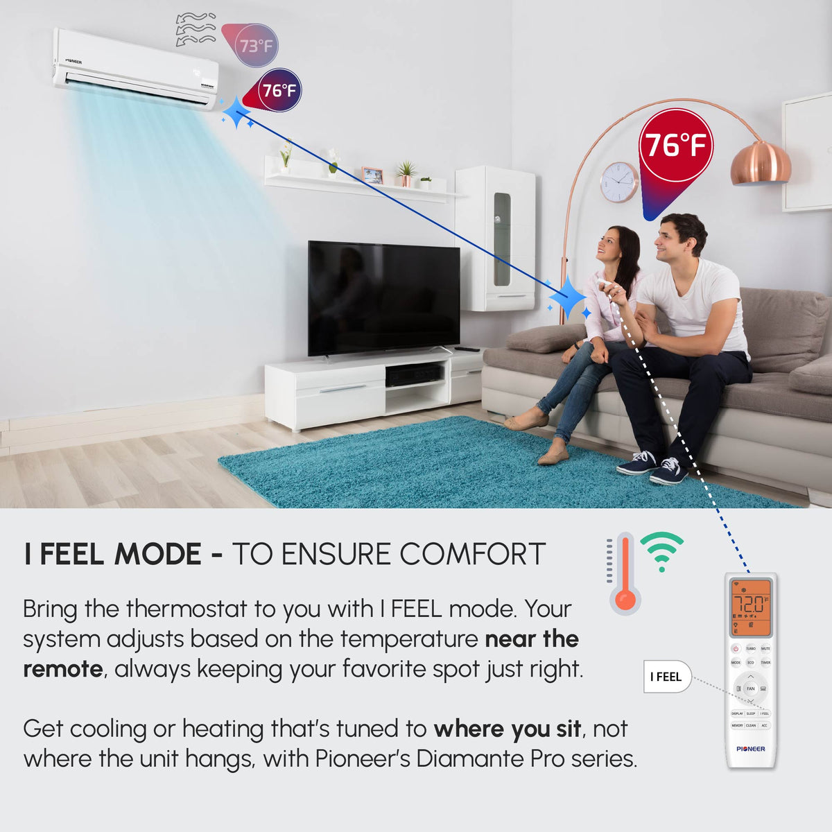 Pioneer® Diamante Pro™ 31,500 BTU 19 SEER2 230V High-Wall Ductless Mini-Split Air Conditioner Inverter Heat Pump with 16 Ft. Kit