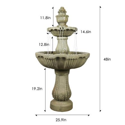 Concrete Water Fountain Pedestal Scalloped 3 Tier