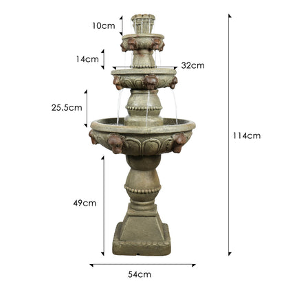 Concrete Lion Head Fountain 3 Tier Outdoor