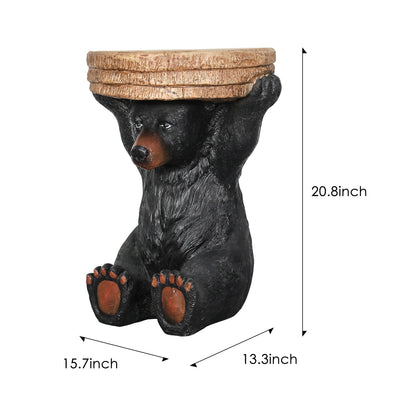 Concrete Outdoor Side Table Bear Holding Top 15 Inch