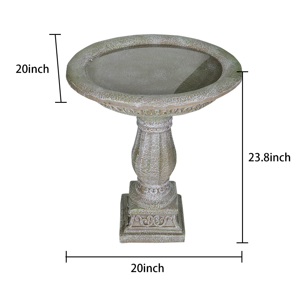 Concrete Antique Bird Bath Ornate Pedestal 23 Inch