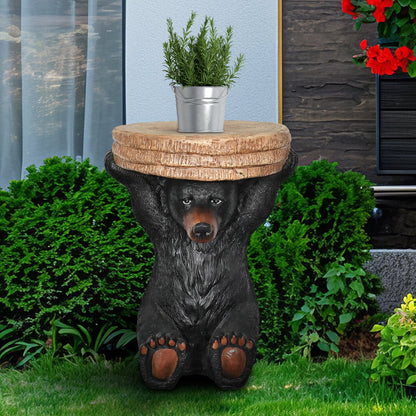 Concrete Outdoor Side Table Bear Holding Top 15 Inch