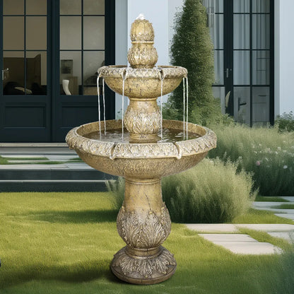 Concrete 2 Tier Fountain Acanthus Relief 47 Inch