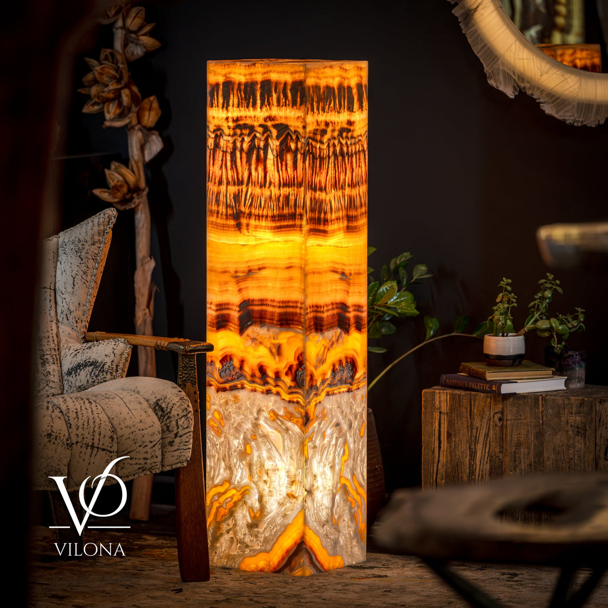 Medium Golden Cloud Onyx Dragon Eye Floor Lamp – 51.25" Tall