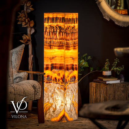 Medium Golden Cloud Onyx Dragon Eye Floor Lamp – 51.25" Tall