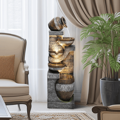 Resin Carved Clay Urn Outdoor Water Fountain 42 Inch
