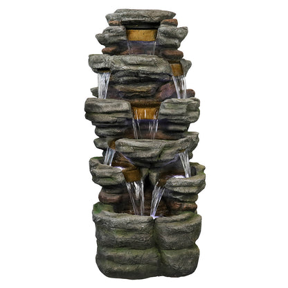 Resin Stepped Shale Outdoor Rock Fountain with Warm LED