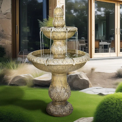 Concrete 2 Tier Fountain Acanthus Relief 47 Inch