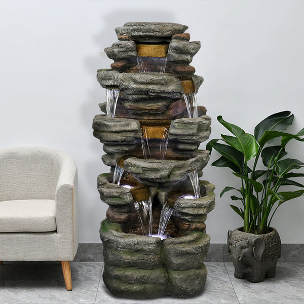 Resin Stepped Shale Outdoor Rock Fountain with Warm LED