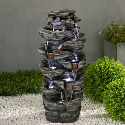 Resin Jagged Shale Outdoor Waterfall Fountain 13 Streams