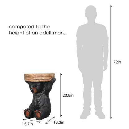 Concrete Outdoor Side Table Bear Holding Top 15 Inch