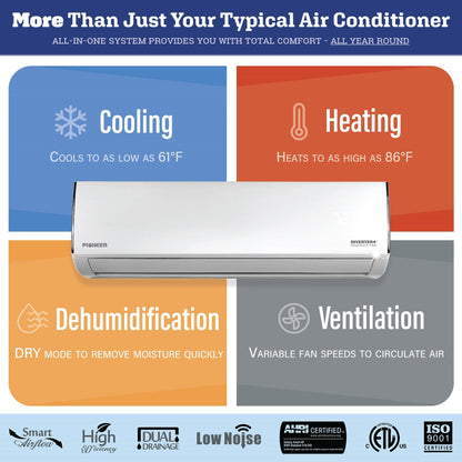 Pioneer® Diamante Pro™ 31,500 BTU 19 SEER2 230V High-Wall Ductless Mini-Split Air Conditioner Inverter Heat Pump with 16 Ft. Kit