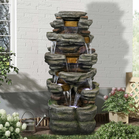 Resin Stepped Shale Outdoor Rock Fountain with Warm LED