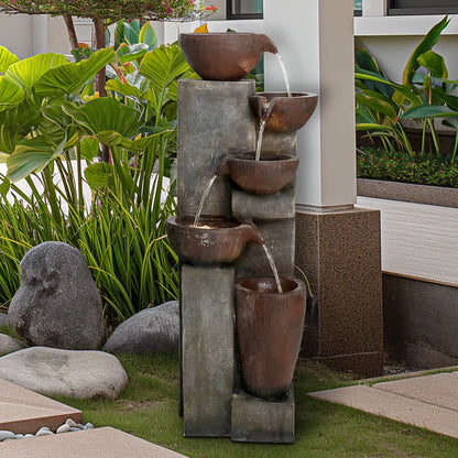 Resin Diagonal Cascading Floor Fountain Outdoor 40 in