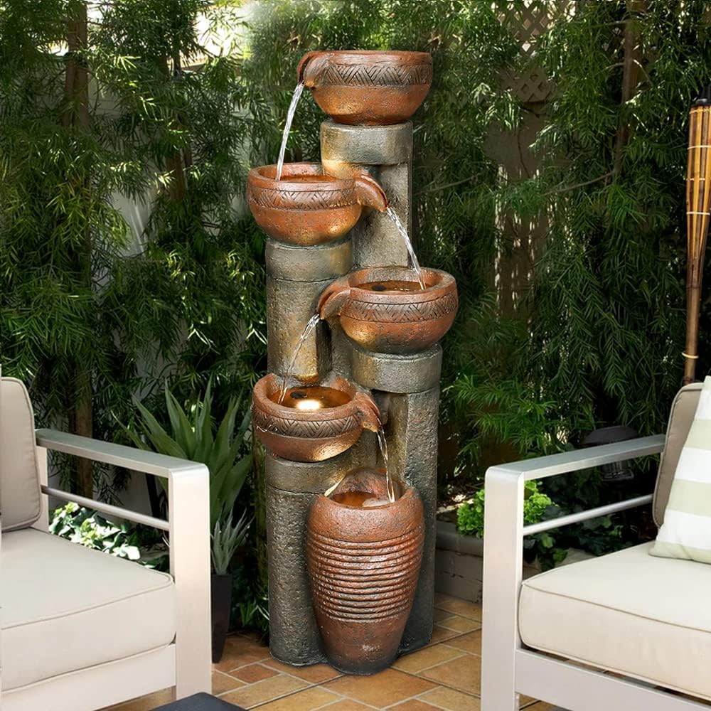 Resin Copper Bowl Cascading Column Fountain 39 Inch