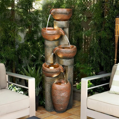 Resin Copper Bowl Cascading Column Fountain 39 Inch