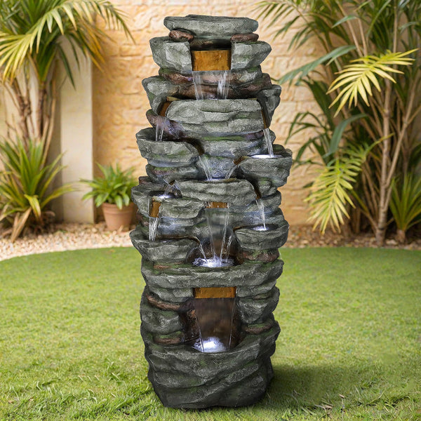 Resin Cliffside Rock Large Outdoor Water Fountain with LED